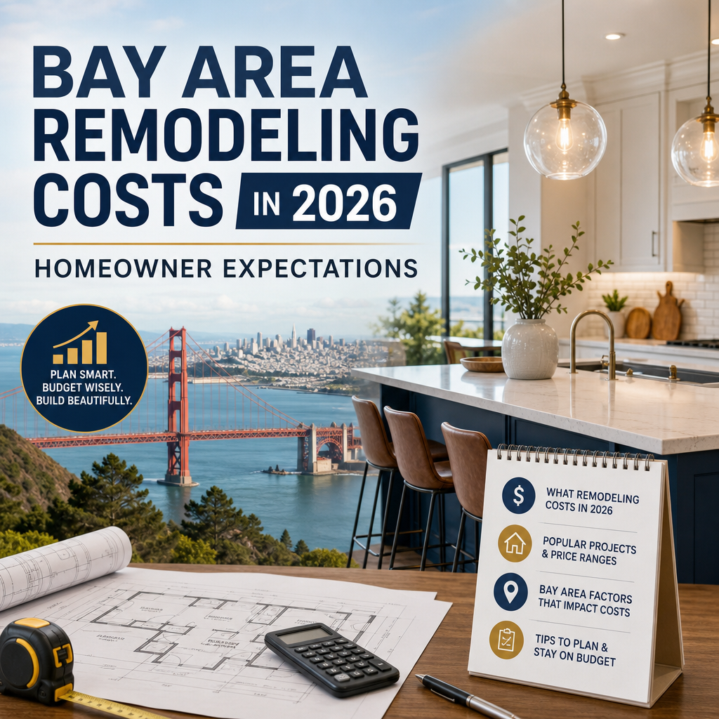 Homeowners reviewing Bay Area remodeling costs and a 2026 budget estimate on a kitchen table