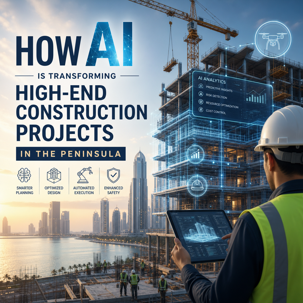 AI-powered high-end construction planning with smart design, equipment, and safety on a luxury Peninsula build site