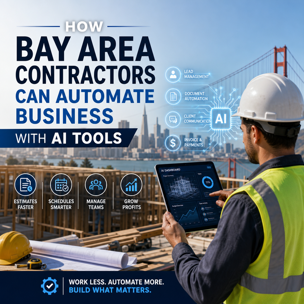 Bay Area contractor using AI tools on a laptop to automate scheduling and follow-ups