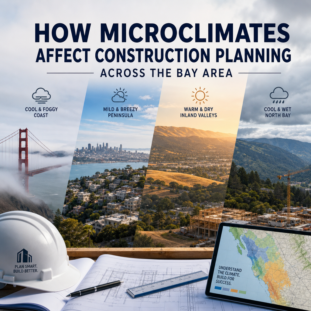 Bay Area map infographic showing microclimates affecting construction planning in different neighborhoods