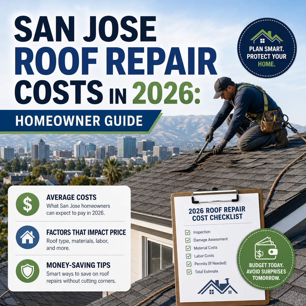 San Jose roof repair costs guide showing average prices, cost factors, and money-saving tips for homeowners